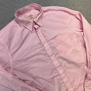 Brooks Brothers Shirt Men Large Pink Gingham Check Red Fleece Lightweight Cotton
